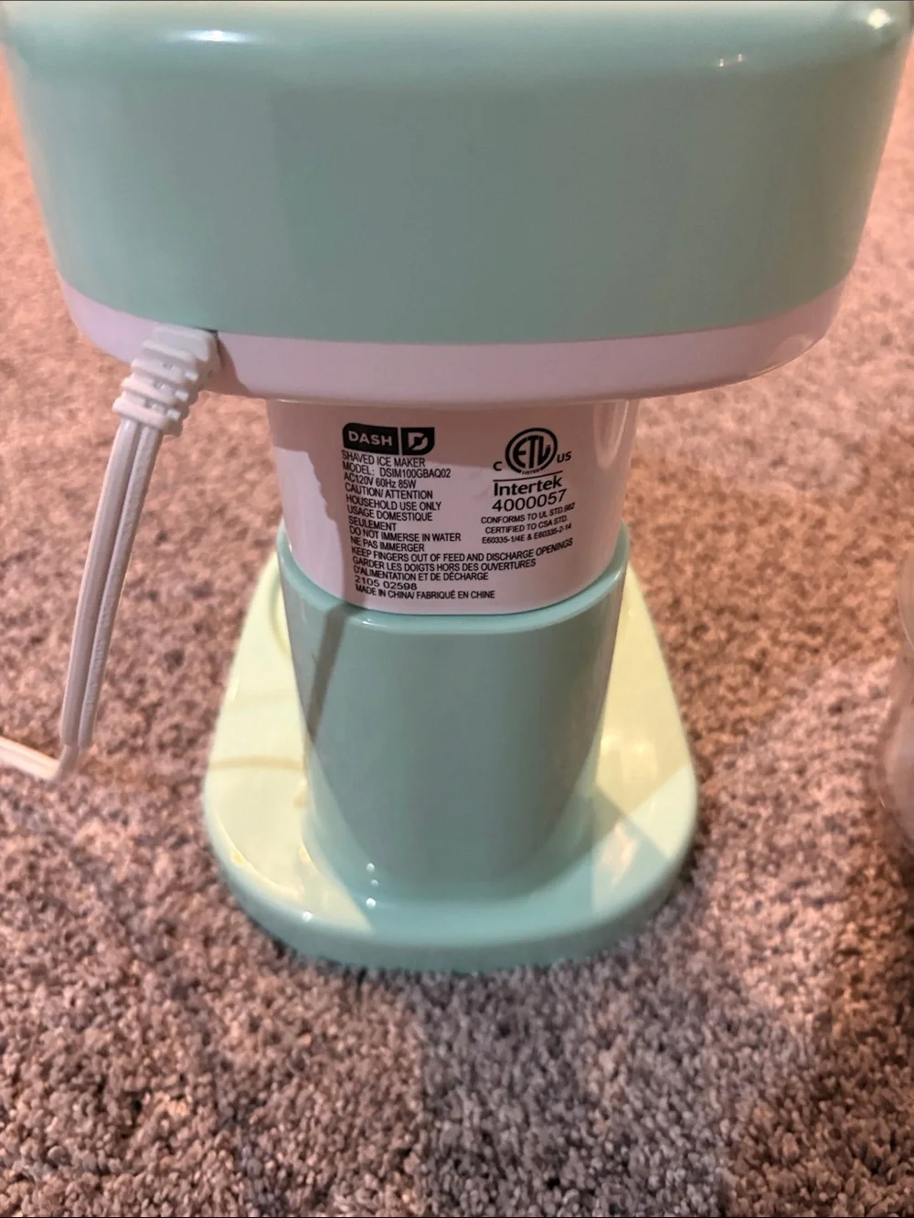 Dash Mint Green Electric Shaved Ice Maker